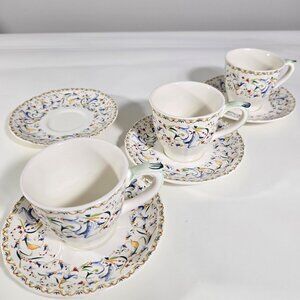 Toscana Faiencerie De Gien France Large Tea Cup Set Of 3 & Extra Saucer 7 PC